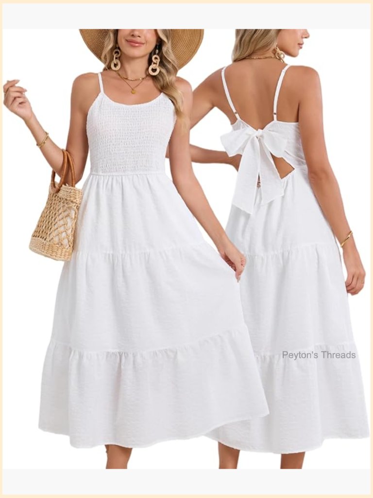 Spaghetti Strap Maxi Dress Tie Backless Flowy Boho Tiered Long Beach Vacation